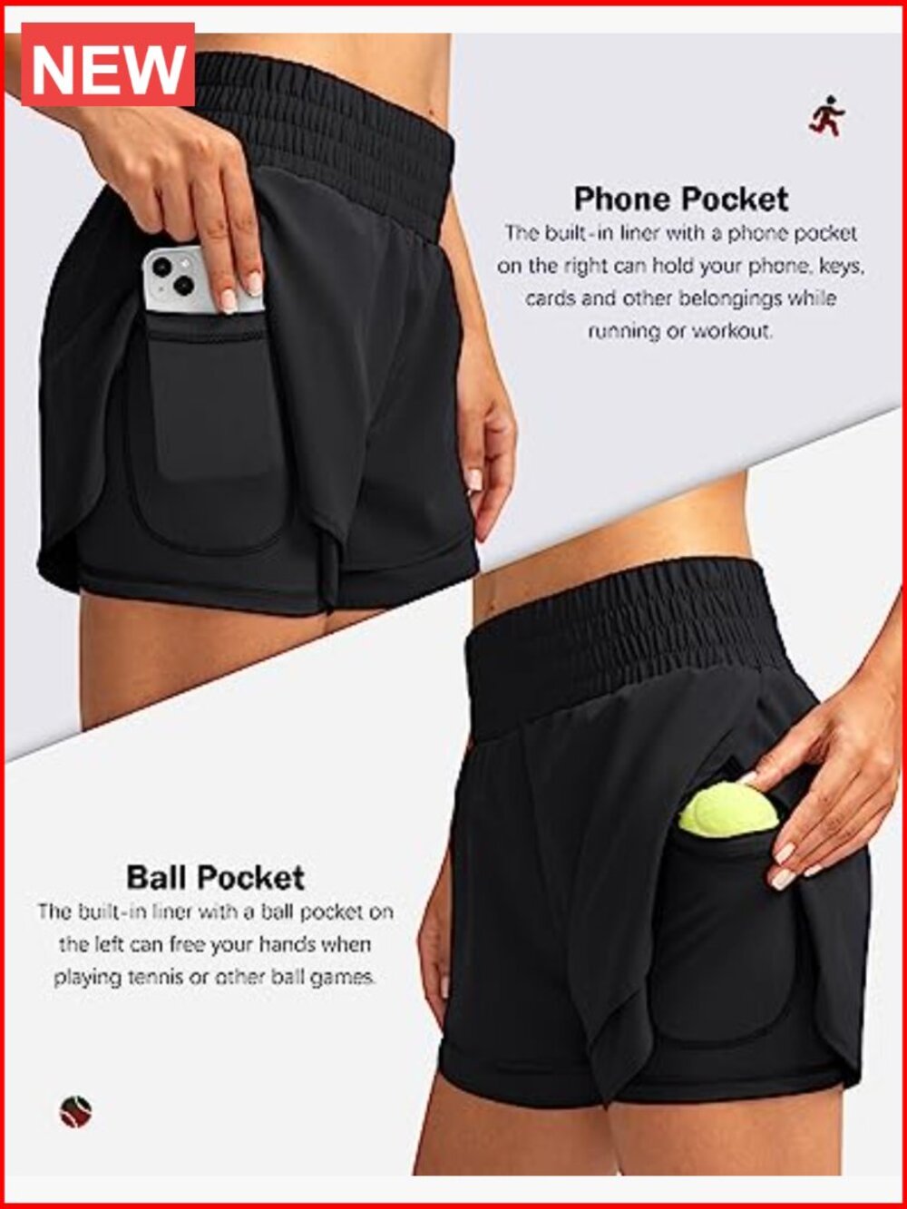 2-in-1 High Waisted Running Shorts with Pockets for Women - Picture 4 of 7